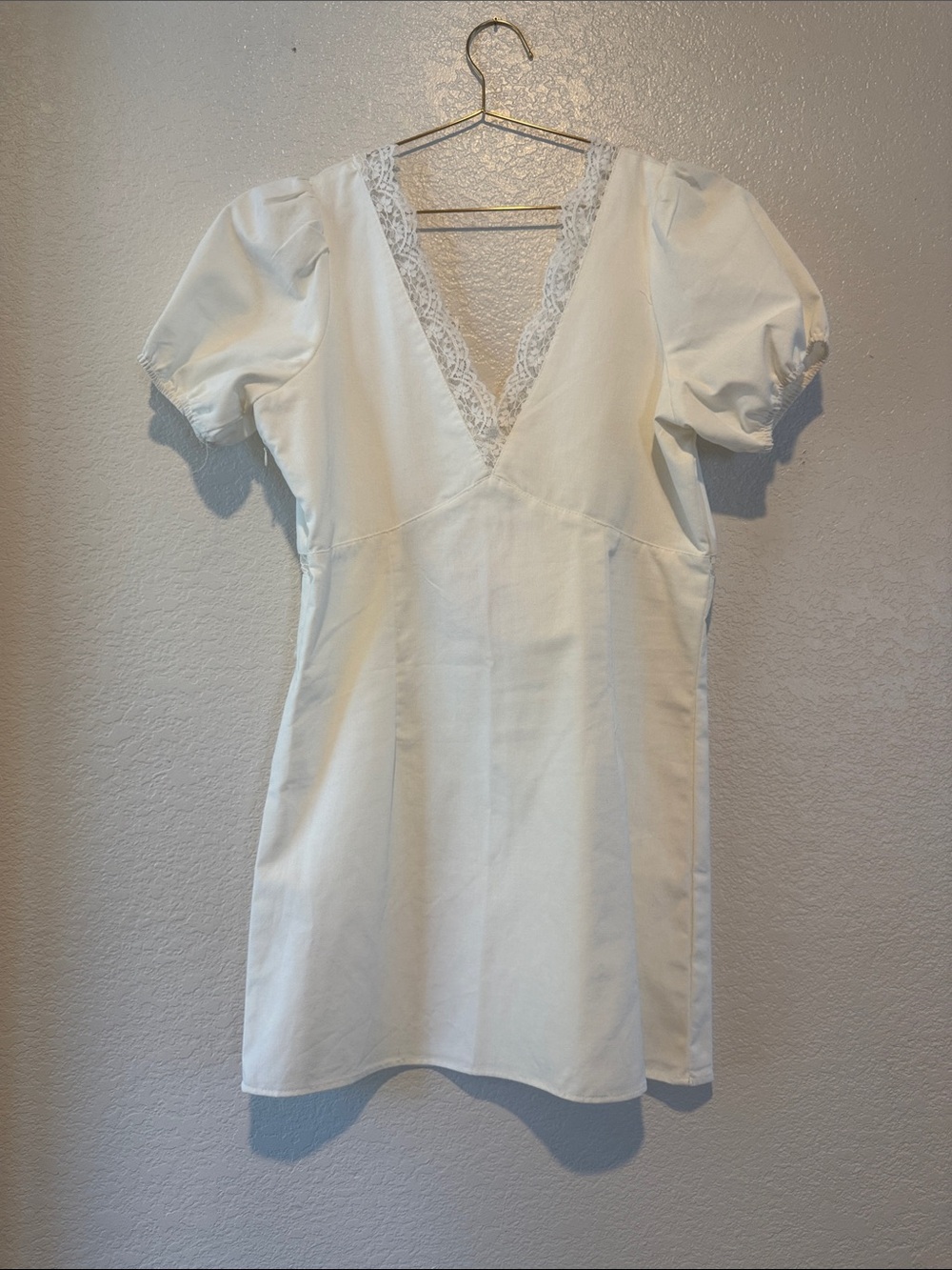 Ivory Lace Trim Short Dress - Picture 2 of 2